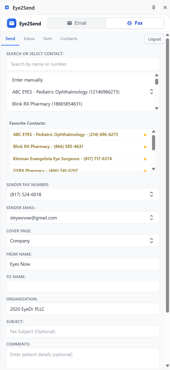 Fax workflow interface from the EHR Chrome extension